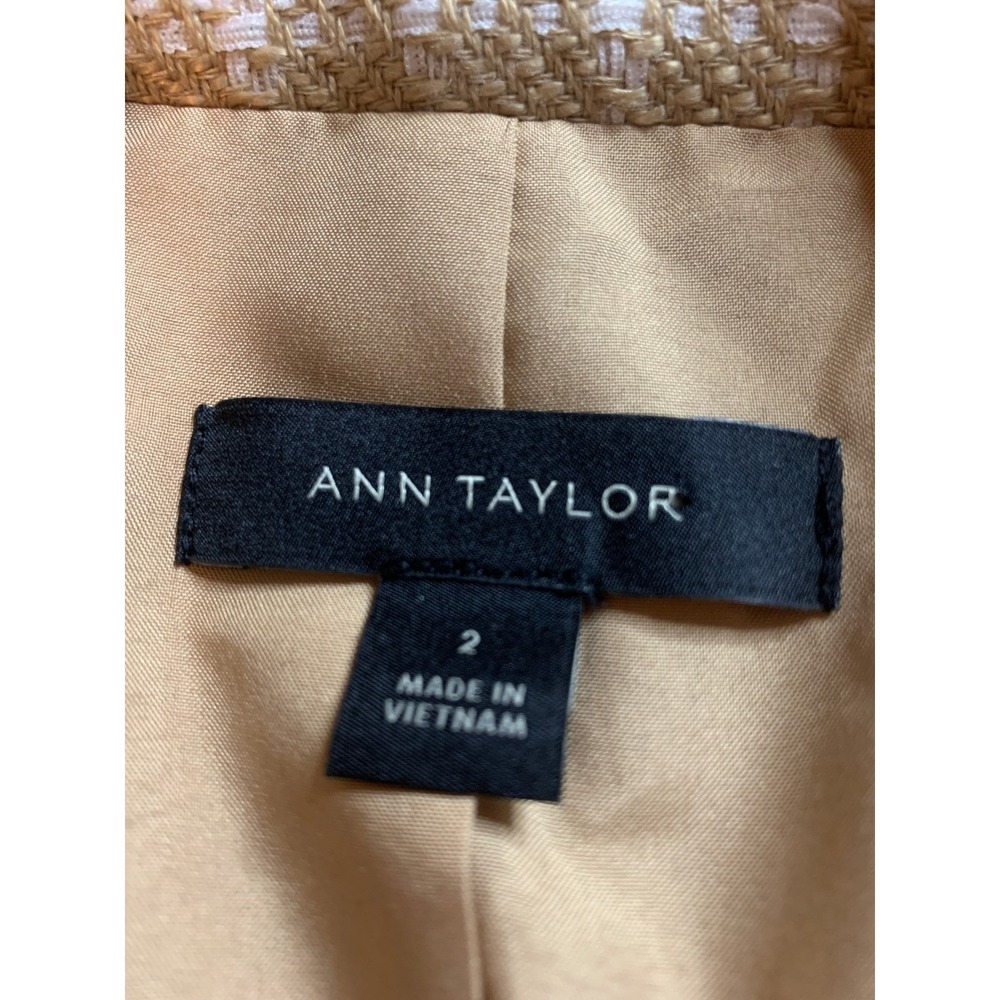 Ann Taylor Women's Plaid Fringe Tweed Blazer Size‎ 2 Tan White Classic - Picture 3 of 7